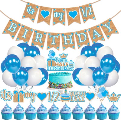ZYOZI 37 Pieces 6 Months Birthday Decorations for Girl Boy Baby Shower Blue(Set of 37)