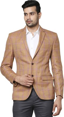 PARK AVENUE Checkered Single Breasted Formal Men Blazer(Orange)