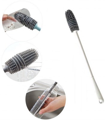 ActrovaX Silicone Bottle Cup Test Tube Cleaning Soft Silicone Brush with Long Handle-X18(Grey)