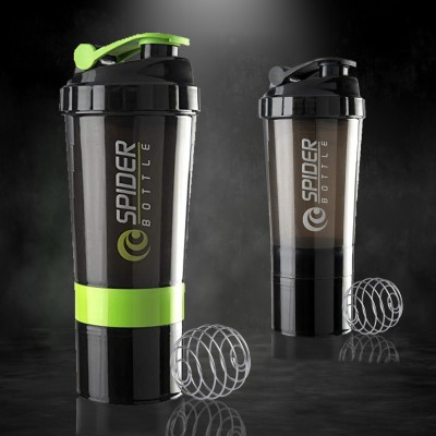 COOL INDIANS Amazing Combo Gym Shaker Bottle for Protein Shake with 2 Storage Compartment 500 ml Shaker(Pack of 2, Black, Green, Plastic)