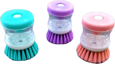 AKOSHA Plastic Wash Basin Brush Cleaner with Liquid Soap Dispenser (Multicolour) Plastic Wet and Dry Brush(Multicolor, 3 Units)