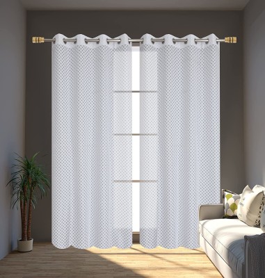Homefab India 213.4 cm (7 ft) Polyester Transparent Door Curtain (Pack Of 2)(Self Design, White)