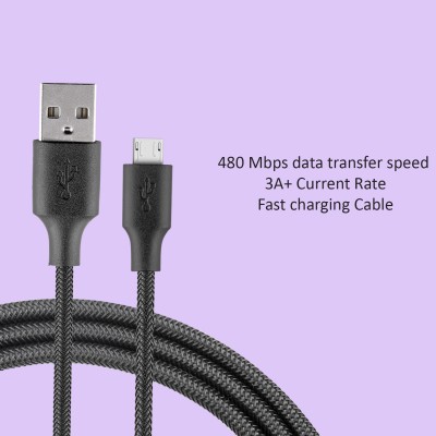 ZINUX Micro USB Cable 2.4 A 1.2 m Micro USB cable for Fast Charging & 480mpbs Fast Data Transfer Cable(Compatible with Micro Usb cable, vivo, oppo, mi, redmi, one plus, samsung, tablet, charging cable, Black, One Cable)