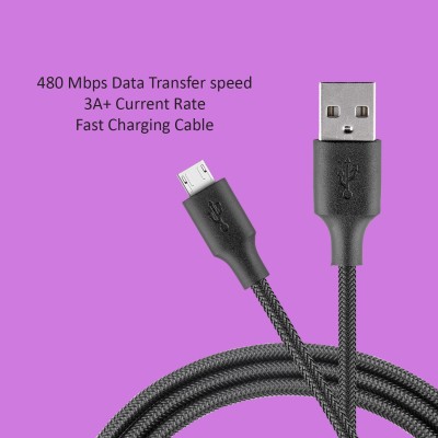 ZINUX Micro USB Cable 2.4 A 1.2 m Micro USB cable for Fast Charging & 480mpbs Fast Data Transfer Cable 1(Compatible with Micro Usb cable, vivo, oppo, mi, redmi, one plus, samsung, tablet, charging cable, Black, One Cable)