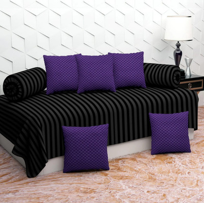 SPSON'S HANDLOOM Polycotton Striped Diwan Set(Black)