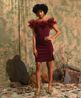 CAMPUS SUTRA Women Fit and Flare Maroon Knee Length Dress