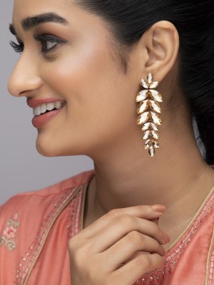 RUBANS Rubans Basic Gold Plated Handcrafted Gold Stone Studded Leaf Shape Drop Earrings Alloy Drops & Danglers