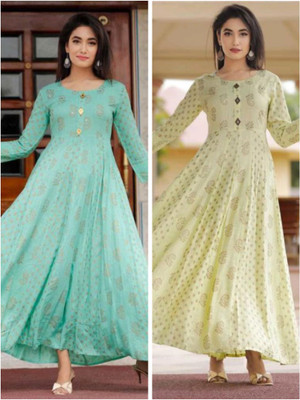 ASHISH PRINT Flared/A-line Gown(Beige)