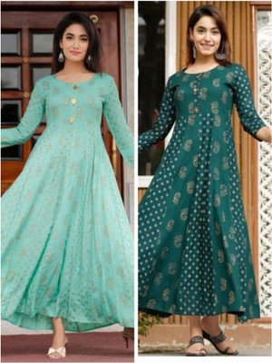 ASHISH PRINT Flared/A-line Gown(Dark Green)