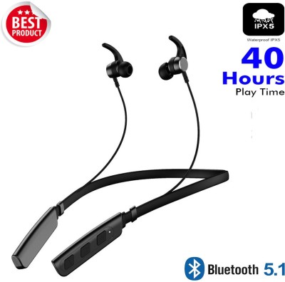 Worricow High Bass 40Hrs Playback Time Bluetooth 5.0 Neackband Headphone Earphone Headset Bluetooth Headset(Black, In the Ear)
