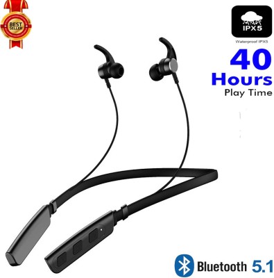Worricow High Bass 40Hrs Playback Time Bluetooth 5.0 Neackband with IPX5 Water Resistant Bluetooth Headset(Black, In the Ear)