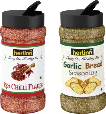 Herlinn seasoning combo|red chilli flakes-50g|garlic bread seasoning-70g|pack of 2(120 g)