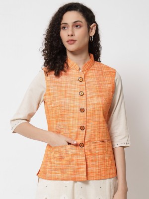 Vastraa Fusion Sleeveless Self Design Women Jacket