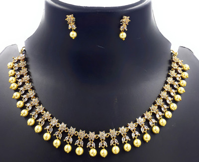 Anujeet Fashion Hub Copper Gold-plated Gold, White Jewellery Set(Pack of 1)