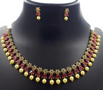 Anujeet Fashion Hub Copper Gold-plated White, Pink, Green Jewellery Set(Pack of 1)