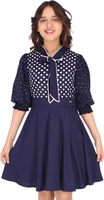 Cutecumber Girls Midi/Knee Length Casual Dress(Blue, 3/4 Sleeve)