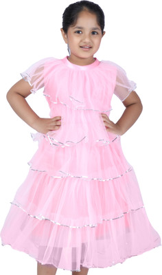 stylestorm Girls Midi/Knee Length Festive/Wedding Dress(Pink, Sleeveless)