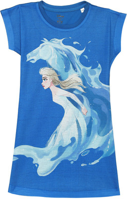 Disney By Wear Your Mind Girls Midi/Knee Length Casual Dress(Blue, Cap Sleeve)