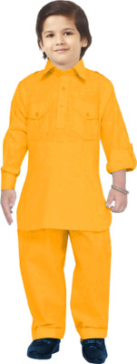 JCT DRESSES Boys Festive & Party Pathani Suit Set(Yellow Pack of 1)