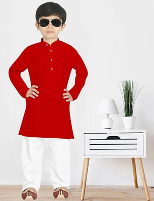 FMSE Boys Casual Kurta and Pyjama Set(Red Pack of 1)