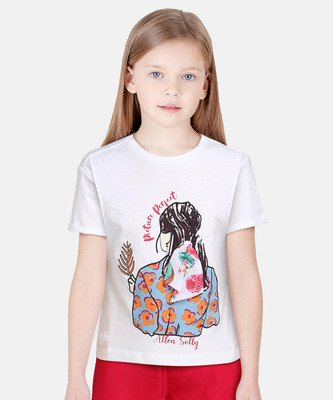 Allen Solly Girls Graphic Print Cotton Blend Regular T Shirt(Multicolor, Pack of 1)