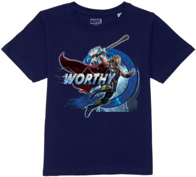 Marvel by Wear Your Mind Boys Typography, Printed Pure Cotton Regular T Shirt(Blue, Pack of 1)