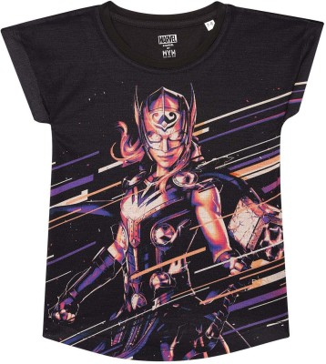 Marvel by Wear Your Mind Girls Casual Polycotton Top(Black, Pack of 1)