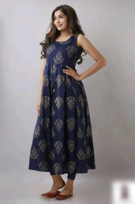 IS LIFE STYLE Women Printed Frontslit Kurta(Blue)