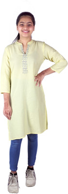 stylestorm Girls Embroidered A-line Kurta(Yellow)