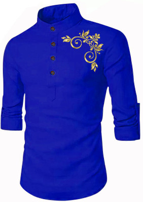 DIGIMI Men Solid A-line Kurta(Dark Blue)