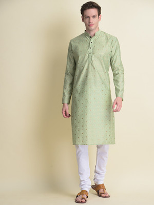 Namaskar Men Printed Straight Kurta(Green)