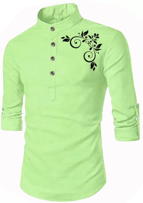 DIGIMI Men Solid A-line Kurta(Light Green)