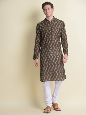 Namaskar Men Printed Straight Kurta(Green)