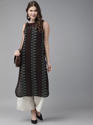 ES Creations Women Printed A-line Kurta(Black)