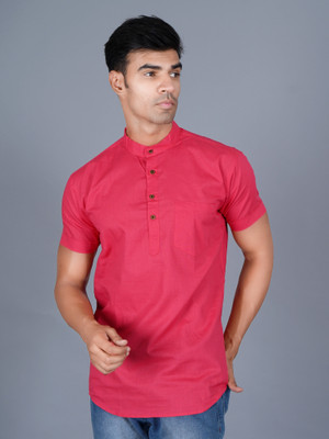 Wickster Men Solid Straight Kurta(Pink)