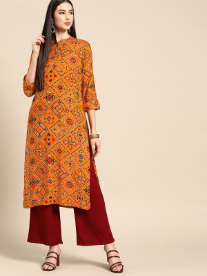 ANOUK Women Embellished A-line Kurta(Orange)