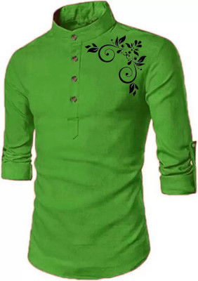 DIGIMI Men Solid A-line Kurta(Green)