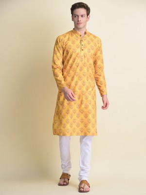 Namaskar Men Printed Straight Kurta(Yellow)