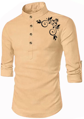 DIGIMI Men Solid A-line Kurta(Beige)