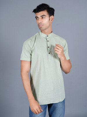 Wickster Men Solid Straight Kurta(Light Green)