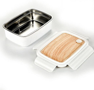 Mt hub Single Compartment Stainless Steel Handy Lunch Box with Wooden Style lid 1 Containers Lunch Box(800 ml, Thermoware)