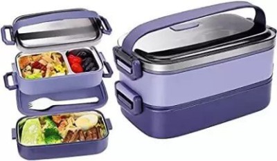 DIKUJI ENTERPRISE Double Layer Lunch Box Stainless Steel 3 Portion Snack Box for Kids 2 Containers Lunch Box(1200 ml, Thermoware)