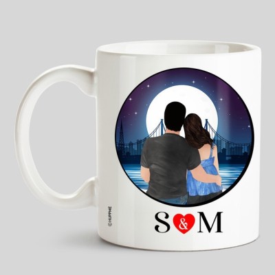 HUPPME Couple Name Initials S & M White Ceramic Coffee Mug(325 ml)