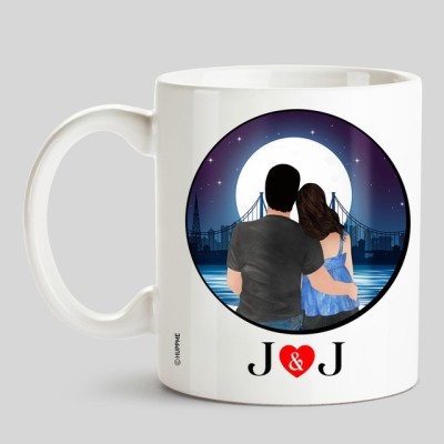 HUPPME Couple Name Initials J & J White Ceramic Coffee Mug(325 ml)