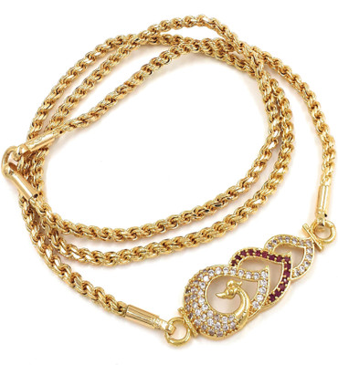 Anujeet Fashion Hub Gold Plated Covering Long AD Stone Peacock Mop/Mugappu Chain for Women/Girls Gold-plated Plated Copper Chain