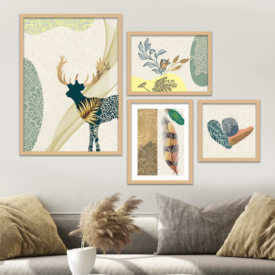 Vasl Premium Wall Paintings / Modern Abstract Wall Art Frames for Living Room Digital Reprint 17 inch x 13 inch Painting(With Frame, Pack of 4)