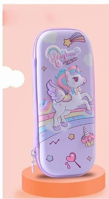 WHITE POPCORN PONY01 HORSE Art Polyester Pencil Box(Set of 1, Purple)