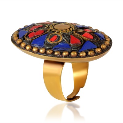memoir Brass Goldplated Oval Tibetan Jewellery fingerring Tribal Fashion Jewellery Brass Turquoise Gold Plated Ring