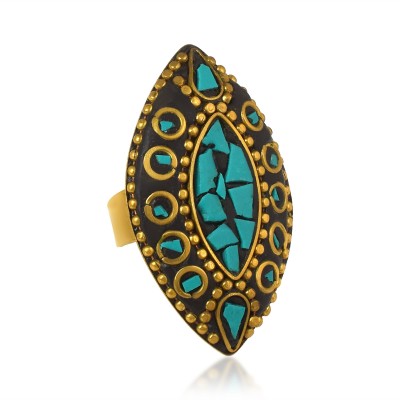 memoir Brass Goldplated Long Marquoise Jewellery fingerring Tribal Fashion Jewellery Brass Turquoise Gold Plated Ring