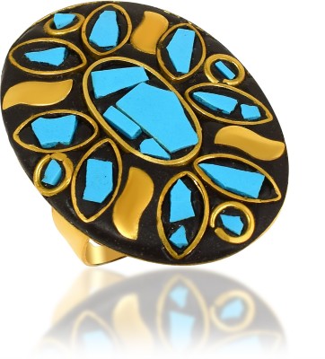 MissMister Brass Goldplated Traditional Oval Shape Tibetan Fingerring Tribal Jewellery Brass Turquoise Gold Plated Ring
